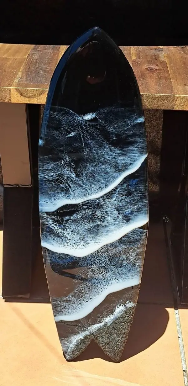 Midnight sea -1/4 sized Resin wooden surfboard art piece