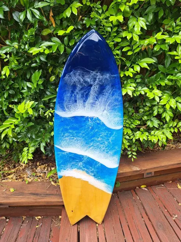 1/2 sized Resin wooden surfboard art piece