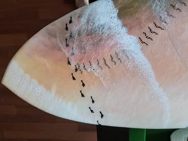 Tracks in Time at the beach,  1/2 sized Resin wooden surf art piece - Image 2