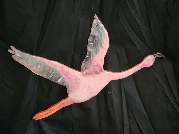 Resin wooden Flying Flamingo art piece